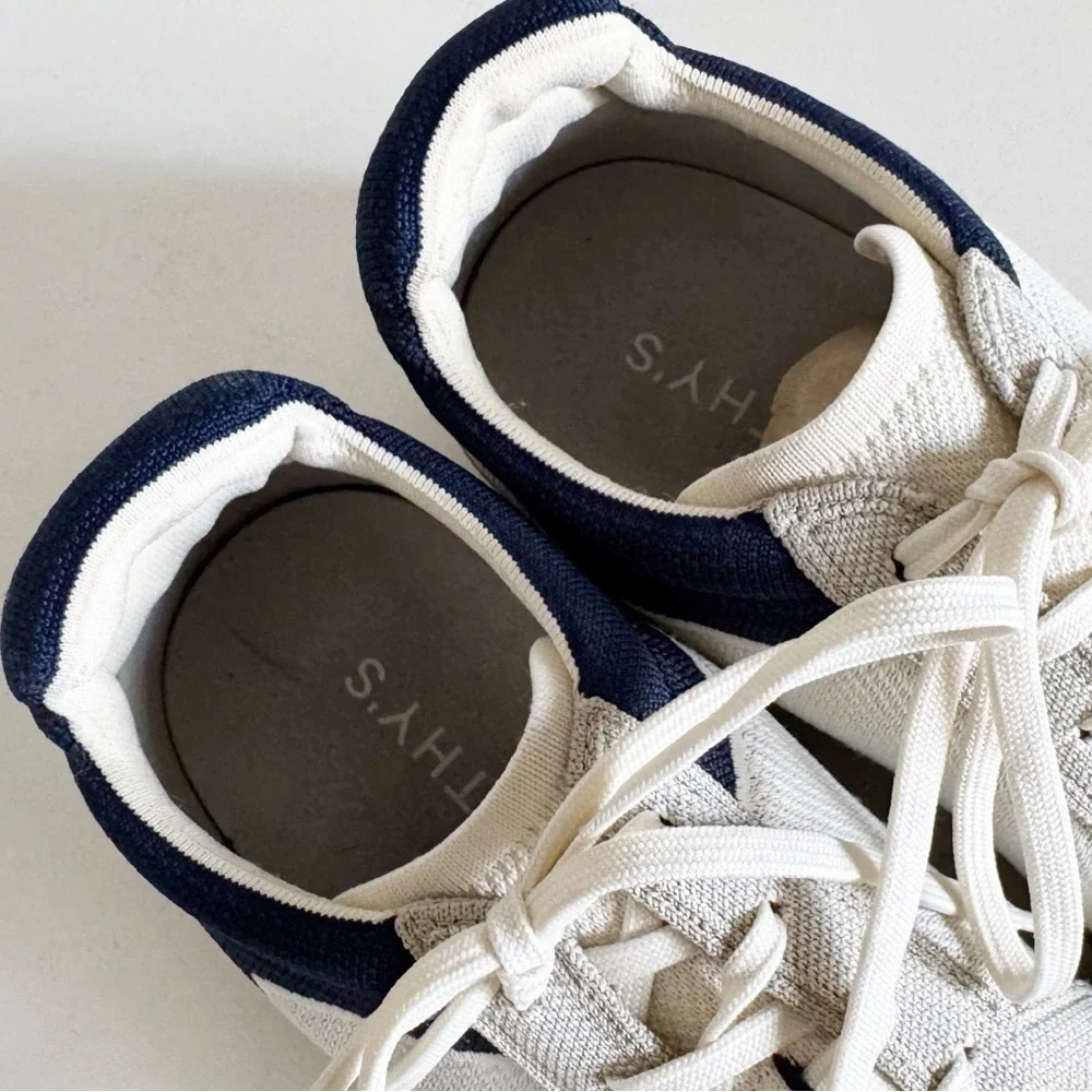 Rothys Mens RS01 Low Lace Up Sneaker US 12.5 EU 45 Off White Navy Casual Comfy - Picture 9 of 14
